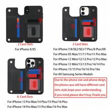 适用于三星 Galaxy S25/S24/S23/S22 Ultra Plus/A14/A15 的奢华真皮钱包式手机壳，带信用卡插槽，采用真皮材质，磁吸式搭扣，支架设计，防震保护套，兼容 16e/16/15/14/13/12/11 Pro Max - 黑色 - 查看 8
