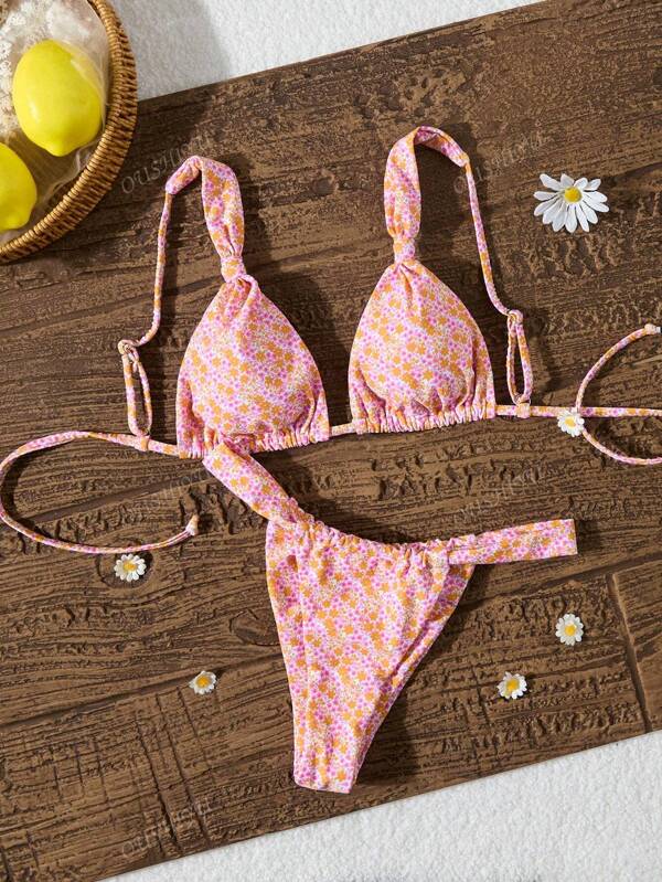 Nuevo conjunto de bikini con diseños lisos y estampados, con accesorios metálicos, en estilo sexy para festivales musicales y discotecas, de moda europea y americana