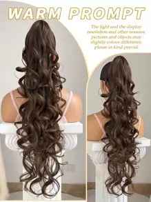 Tóc giả đuôi ngựa dài 32 inch, chịu nhiệt, kiểu sóng nhẹ, có móc cài, dành cho nữ. - Nâu đen - Xem 5