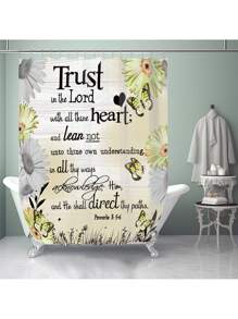 1pc/4pcs Floral & Bible Verse, Flower & Butterfly Print Multi-Function Bathroom Decor Set Incl. Waterproof Shower Curtain With 12 Hooks, Non-Slip Bath Mat, U-Shaped Toilet Mat & Round Toilet Lid Cover, Suitable For Entire Bathroom Back To School
