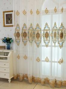 1pc Embroidered Floral European Style Sheer Curtain For Bedroom, Living Room, Balcony