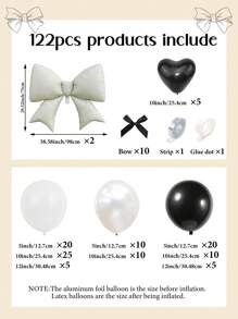Set de 122 globos blancos con lazo para cumpleaños, globos de látex perlados, globos blancos con lazo, globos de látex en forma de corazón, lazos negros, adecuado para fiesta de cumpleaños, fiesta con lazos, despedida de soltera, boda, fiesta de despedida de soltera - Multicolor - Ver 2