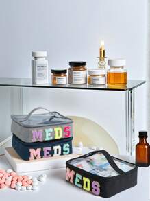 1 Piece Preppy Chenille Letter Patch Clear PVC Visible Top Cosmetic Bag With Handle , Large Capacity Travel Toiletry Makeup Zipper Pouch,Portable MEDS Medicine Storage Box Bag For Home And Travel Essentials Makeup Travel Toiletry Organizer Clear Essentials Gifts Storage Zipper Accessories Nail,Gifts For Women,Christmas Gifts,Gift Ideas For Women