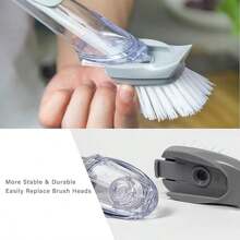 Slouchy Dishwashing Brush, Soap Dispenser Scrubber Brush, Self-Filling Long Handle Pot Scrubber Brush Kitchen Scrubber Brush Crafts Non-Stick Oil Scrubber Brush Cleaning Brush, Hydraulic Leak Proof Sealed Pot Brush, Replaceable Brush Heads And Sponge Heads, 2025 New Kitchen Dish Brushes, Efficient Kitchen Cleaning Tools