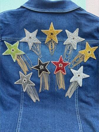 1/5/Pc New Tassel Pentagram Rhinestone Cloth Sticker, Clothing Decoration Sticker, Handmade DIY Diamond Patch Sticker, Shoes, Hats, Jeans, Women's Skirts, T-Shirts, Jackets, Give Away Small Gifts