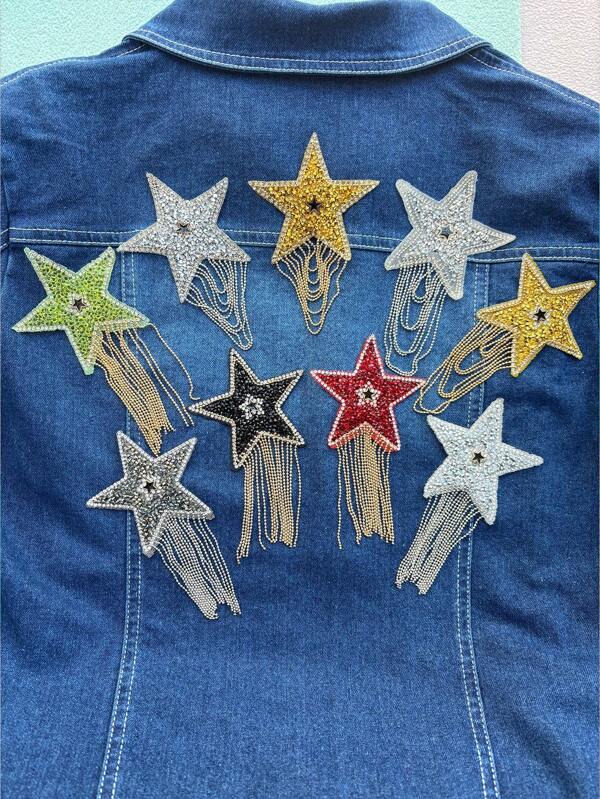 1/5/Pc New Tassel Pentagram Rhinestone Cloth Sticker, Clothing Decoration Sticker, Handmade DIY Diamond Patch Sticker, Shoes, Hats, Jeans, Women's Skirts, T-Shirts, Jackets, Give Away Small Gifts