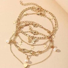 Set da 4 pezzi di caviglie vintage con nappine a più strati per donne, gioielli per caviglie in stile bohémien vintage con pendenti a perla, farfalla, stella e a forma di cuore, in stile spiaggia