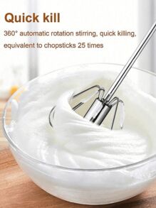 1pc Easy Manual Egg Beater Stainless Steel Hand Whisk, Semi-Automatic Press & Rotate For Home Kitchen, Suitable For Eggs, Milk, Dough Mixing
