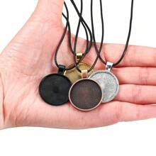 5 pièces/paquet Cadre de pendentif de 25 mm avec cordon de cire, base de cabochon rond vide pour DIY, accessoires de bijoux de collier