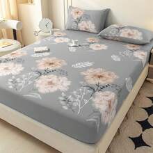 3pcs Fitted Sheet Set, Printed Fitted Sheet Set (Including Pillowcase, No Filling), 100% Polyester Fabric Printed Fitted Sheet & Bed Cover Set, Washable, Modern Minimalist Home Bedding