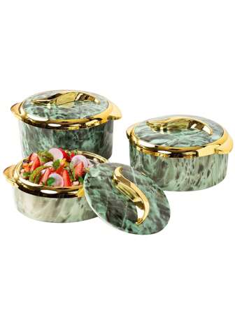 Juego de 3 piezas, Calentador de alimentos de toque dorado, Juego de platos de cazuela térmicos con tapas, Recipiente aislado de acero inoxidable para alimentos calientes y fríos, Tazón para servir para bufés, Juego de ollas calientes, Juego de calentador de ollas, Juego de cazuelas para vajilla, para la oficina