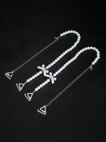 2 regulowane ramiączka do biustonosza zdobione perłami, odpinany łańcuszek na klatkę piersiową, pasek na ramię do bielizny, odkryte plecy na imprezę Rave