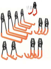 Heavy Duty Steel Garage Hooks - Wall Mounted Tool Storage Rack, Suitable For Power Tools, Ladders, Bicycles Etc. - Easy Installation, Stylish Storage Solution - Black, Multi-Function Hooks | Wall Mounted Hooks | Easy Install Hardware For Hanging Items, Double Layer Wall Mounted Multi-Purpose Storage Rack For Mops, Brooms, Power Tools, Ladders, Bicycles - Powder Coated Steel Tool Hanger Rack, High Load Bearing Capacity - Multicolor - View 3