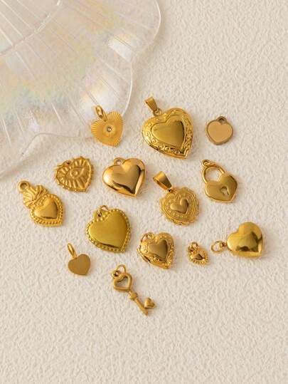 1Pc 18K Gold Vintage Heart Locket Charms, Baroque & Gothic Engraved Pendants, Romantic Key & Heart Lock Pendant, DIY Jewelry Making