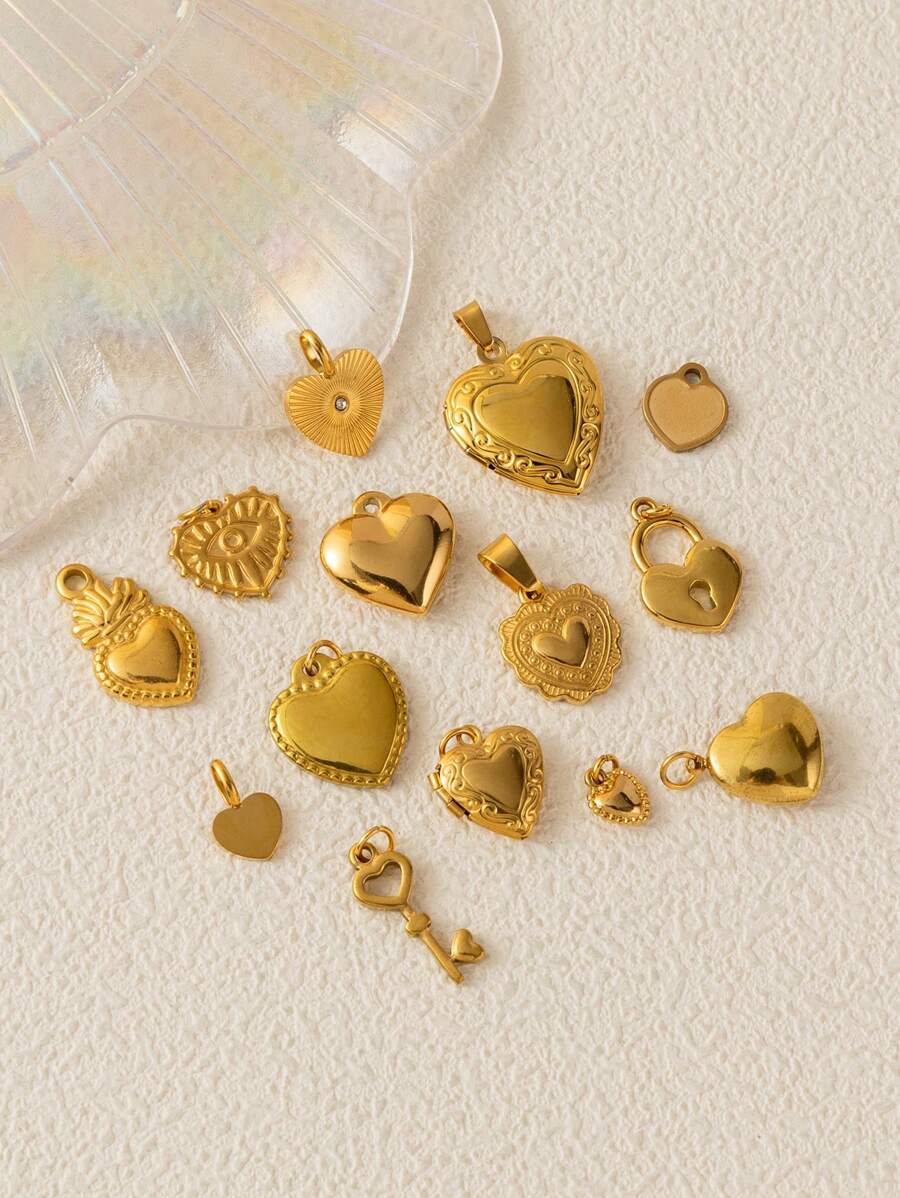 1Pc 18K Gold Vintage Heart Locket Charms, Baroque & Gothic Engraved Pendants, Romantic Key & Heart Lock Pendant, DIY Jewelry Making