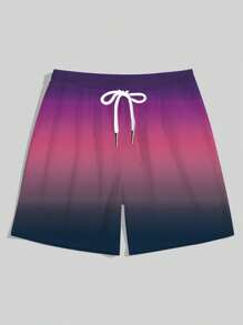 1pc Plus Size Men Gradient Color Swimming Trunks, Beach Shorts, Casual Sports Shorts, Summer Beach Shorts