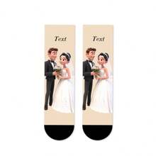 1 Pair Customized Unisex Socks With 360 Degree 3D Number & Name Printing, Personalized Design, Comfortable Breathable Mid-Calf Socks, Unique Fun Gift For Couples, Weddings, Special Occasions - Multicolor - View 8