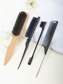 4pcs Boar Bristle Hair Brush Set - Unisex Edge Styling Set, Suitable For Creating Smooth Slick Back, Voluminous And Soft Hairstyles - Suitable For Curly And Normal Hair - Multicolor - View 6