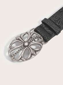 1 pièce Ceinture femme vintage en alliage boucle et PU imprimé, convient pour le style western cow-girl d'été, l'école