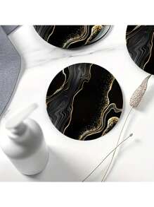 Set da 6 sottobicchieri in legno con motivo a marmo nero e oro, resistenti al calore, adatti per casa, tè pomeridiano, caffè, ideali per casa, ufficio e ristoranti, utilizzabili in tutte le stagioni