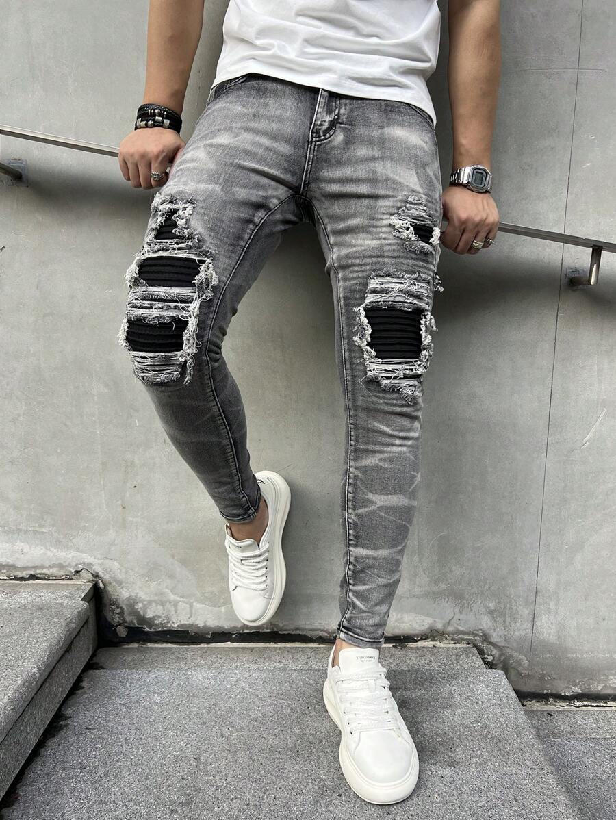 Herren Mode Streetwear Stil Destroyed Skinny Denim Jeans