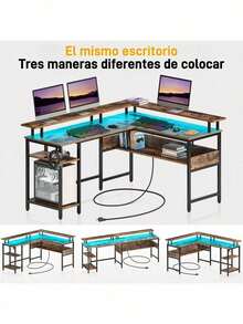 L-Shaped Gaming Table With Single LED Power Outlet