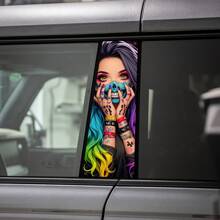 2pcs Cool Girl Car Decals, Glossy Finish, Self-Adhesive Plastic B-Pillar Stickers, Easy Peel And Stick Car Accessories For Vehicle Decoration - Multicolor - View 4