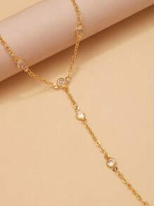 1 pieza Pulsera de cadena de mano+muñeca+dorso de joyería con eslabón de color dorado y cristal círculo bohemio, accesorios de playa de verano para mujer - Dorado - Ver 4
