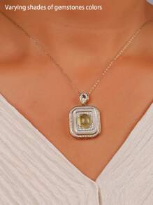 1pc 925 Silver 18K Gold Plated Pendant Necklace With Inlaid Yellow Gemstone, Cubic Zirconia & Grape Agate, Vintage Palace Style Delicate Choker Necklace, Suitable For Birthday, Party, Ceremony, Daily Wear, Mom/Women Gift - Yellow - View 8