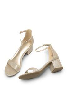 Women Wide Fit Low Chunky Heeled Sandals Comfortable Open Toe Ankle Strap Summer Sandals With Adjustable Buckle For Party Wedding Prom