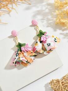 1 par de brincos de tecido floral boêmio feitos à mão, acessórios de orelha florais elegantes, estilo de moda, adequados para casamentos, festivais, dia das mães, diário, férias, festa para mulheres