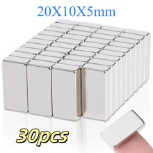 30/80 件 F10X10X5mm F20X10X5mm 钕磁铁条形磁铁，N35 稀土钕磁铁，适用于办公室、冰箱、厨房 - 銀色 - 查看 7