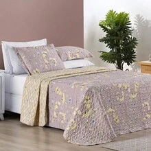 Double-Sided Bouti Bedspread With Pillowcase In Various Prints - Dusty Purple - View 1
