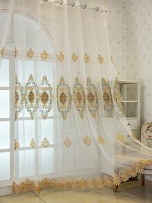 1pc Embroidered Floral European Style Sheer Curtain For Bedroom, Living Room, Balcony
