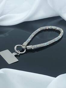 1 pieza Lujosa cadena de teléfono móvil con brillos y cristales, colgante de rhinestone, correa de muñeca para todos los modelos de teléfono, correa para smartphone, accesorio antifugas de alta gama - Plateado - Ver 1
