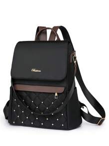 Minimalist Colorblock Large Capacity Backpack, Versatile - Black - View 6