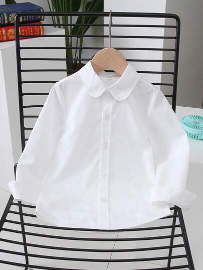 Mädchen vielseitiges weißes Hemd mit langen Ärmeln und Kragen, minimalistischer Stil, Schüler Schulbekleidung Lässig kleidung