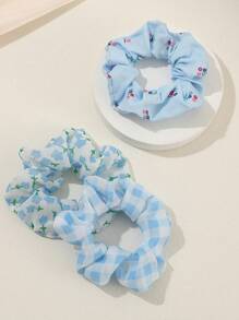 6PCS Tranquil Ocean Blue Hair Scrunchies Set, Suitable For Daily Life, Vacation And Recreation - Multicolor - View 3