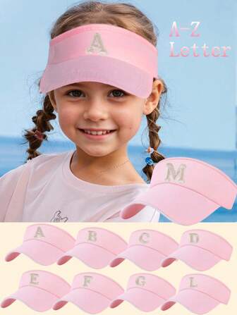 1 件儿童字母刺绣棒球帽字母 A-Z 黑色棒球帽适合女孩男孩儿童团队运动遮阳帽后扣帽 8-16 岁