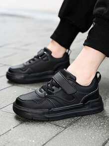 Girls' & Boys' Fashion Casual Shoes, Outdoor Black Leather Non-Slip Lightweight Sneakers For Kids - Black - View 5