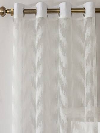 1pc Minimalist White Sheer Wavy Voile Curtain, Suitable For Bedroom, Living Room, Study And Other Scenes