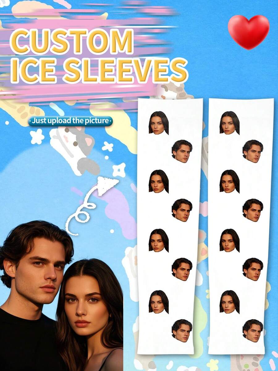 1 Pair Of Customized Face Men's Ice Sleeves, Put Any Face On Socks, Personalized Sleeve Sleeves For With Photos, Interesting Customized Picture Pairs With Medium To Arm Guards, Suitable For Valentine's Day, Birthdays, Gift Giving, And Other Occasions - Multicolor - View 1