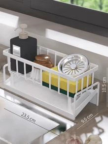Kitchen Shelf Sink Rags Draining Rack Faucet Sink Dishwashing Detergent Steel Wire Ball Storage Rack Artifacts Free Countertop Grey Kitchen Supplies Decoration Light Luxury Restaurant Scandinavian Style Simple Without Drilling Holes Simple And Stylish Won't Rust Strong Load-Bearing Capacity Doesn't Take Up Space Easy To Install Easy To Clean,Sticky Hooks