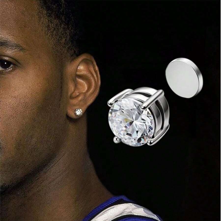 1 PC Clip On Earrings For Men Silver Color Stainless Clip On Earrings Women Cubic Zirconia Stud Earrings - 1 PC Magnetic Earring - View 1