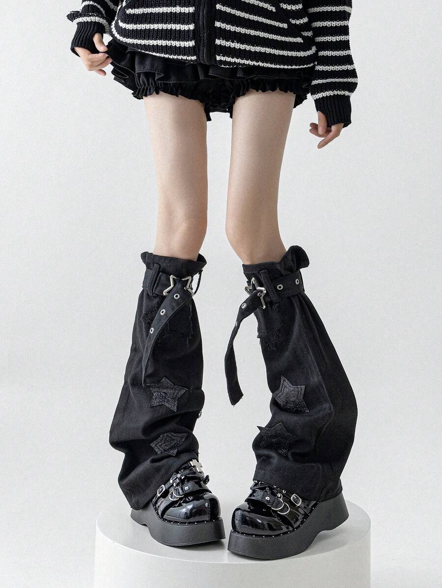 polve 可爱深色星星 Y2K 朋克摇滚过膝腿套，大腿袜圣诞礼物 - 小腿圍38內可穿 - 查看 1