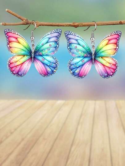1 Pair Colorful Butterfly Acrylic Drop Earrings For Women Earrings Animal Earrings Female Wedding Banquet Party Daily Ear Jewelry Universal Holiday Gift