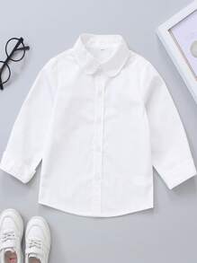 Camicia bianca a maniche lunghe con colletto versatile per ragazze, stile minimalista, indispensabile per la scuola e il casual