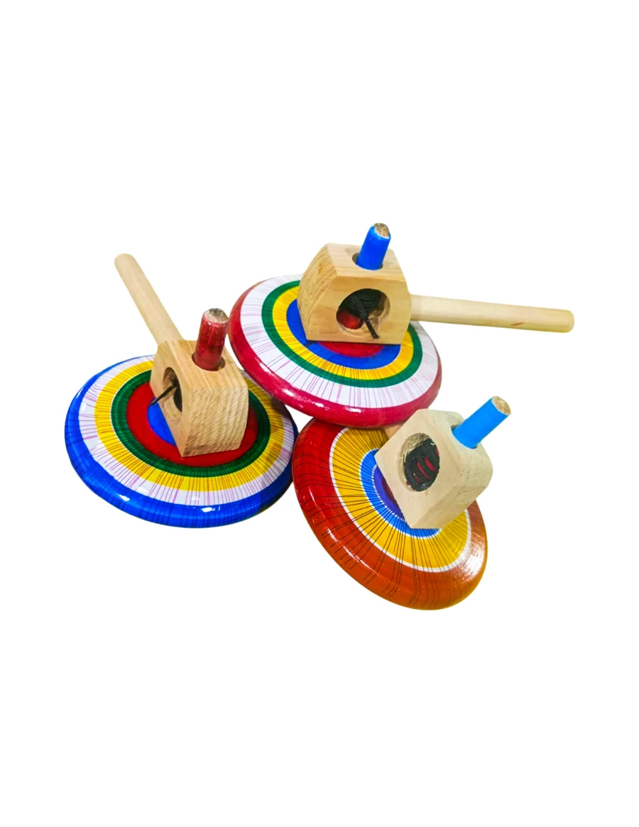 3 trompos churumbela juguete madera tradición mexicana diseño divertido creatividad habilidad colores surtidos resistentes papelería regalo actividad fiesta cultura colección - Multicolor - Ver 1