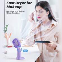 ColdSky Portable Handheld Fans, 4000mAh Battery Operated Fan With LED Display, Handheld/Neck/Desk 3 In 1 Personal Mini Fan, 90° Foldable Desk Fan With Base, 5 Speeds Lash Fan Makeup Fan For Women - Purple - View 4