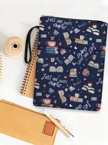 1pc Blue Book-Themed Zipper Book Sleeve, Soft Book Cover, Paperback Book Protector, Book Bag, Printed Book Cover Water-Resistant Bag With Front Pocket, Washable Book Box, Multi-Function Book Storage Bag Suitable For School, Students, Teachers, Book Lovers,Back To School,School Supplies